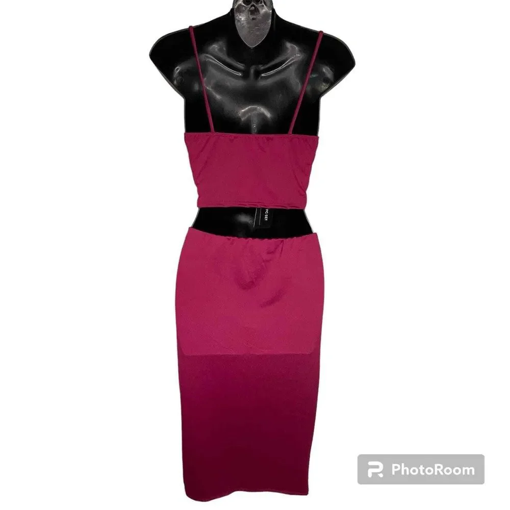 21 Saints 2 Piece Crop Top and Midi Skirt Matching Set‎ Magenta Pink Size Small